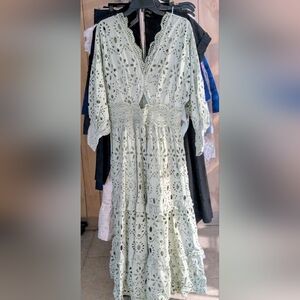 Cisnos Edition Green Eyelet Maxi Dress
